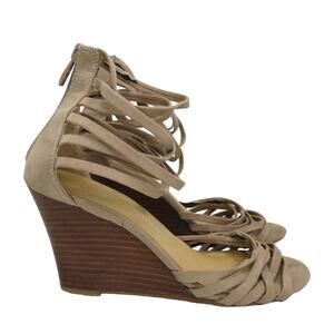 Chinese Laundry Z-Caroline Taupe Suede Wrap Heel Wedges Size 7.5